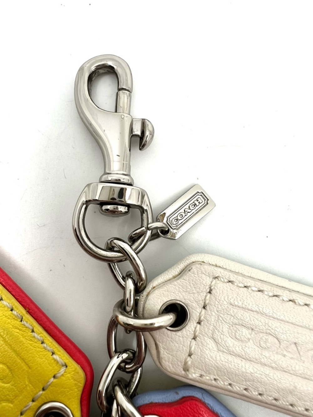COACH Bright Leather Lozenge Multi 5-Hangtag Bag Charm Dog Leash Clip - Picture 4 of 12